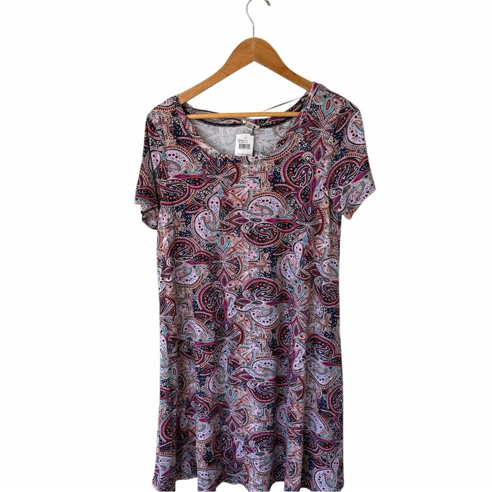 Spense Paisley Print Dress L Fit Flare Stretch Knit